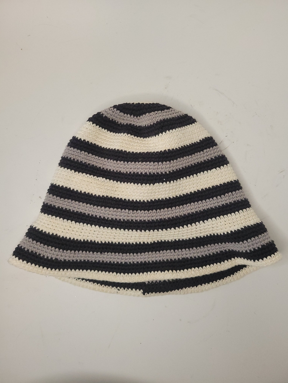 Striped Knit Bucket Hat Black, Gray & Cream